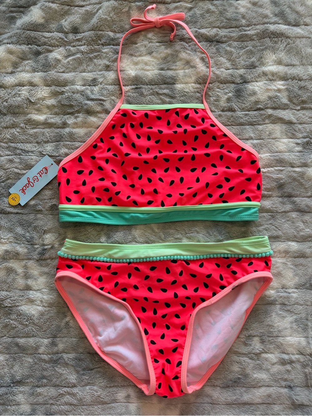 Cat & Jack Pink Watermelon Print Girls' Bikini Set Size 18 XXL NWT